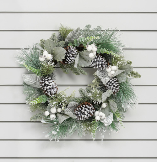 24" Frosted Cone/Berry Wreath Whit from Country Baskets