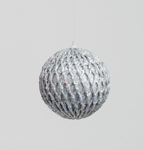 120mm Glitter/Sequin Ball Silver from Country Baskets