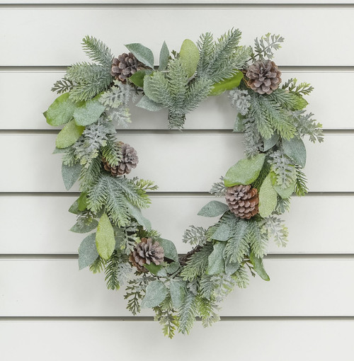 34cm Frosted Leaf/Cone Heart Wrth from Country Baskets