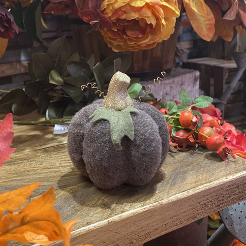 Brown Felt Pumpkin with glitter Stem H10x11x11cm