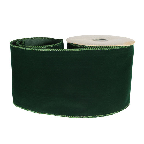 Green Velvet Ribbon With Wire Edge 100mm x 10 yrds