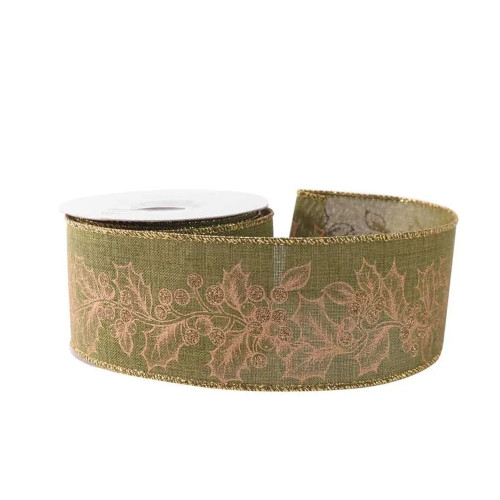 63mm x 10yds Green W/Gold Holly (6/72) 63mm x 10yds Green W/Gold Holly (6/72)