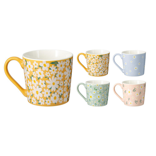 Mug, New Bone Porcelain, 370Ml/13Oz, Size: Dia 95Xh92Mm. 4 Asst Flower Design