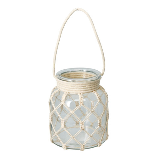 Lantern With Cotton Rope, Glass, Size: 17X17Cm, Natural Colour