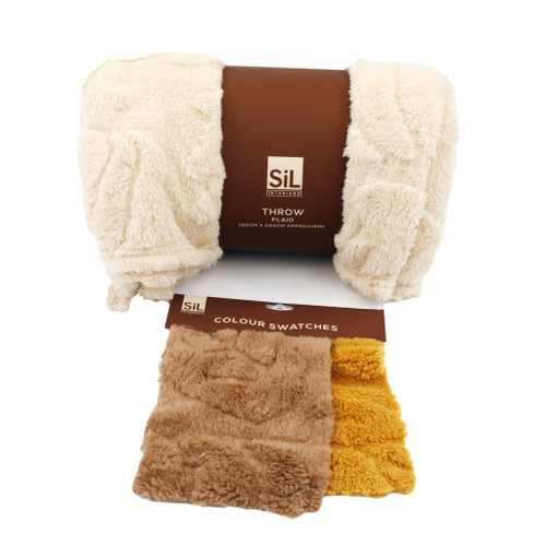 150X200 Autumn Embossed Throw Cream, Mustard, Chocolate