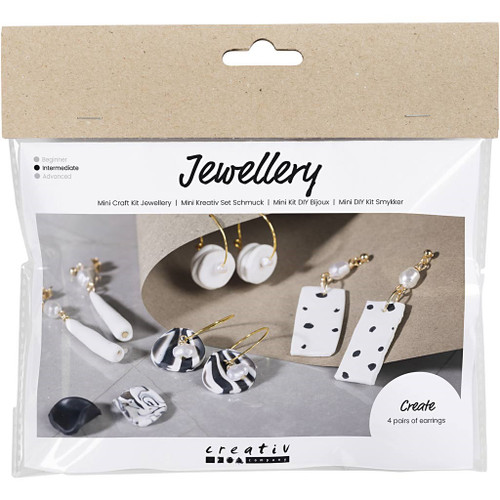 Mini Craft Kit Jewellery, Earrings, black, white, 1 pack