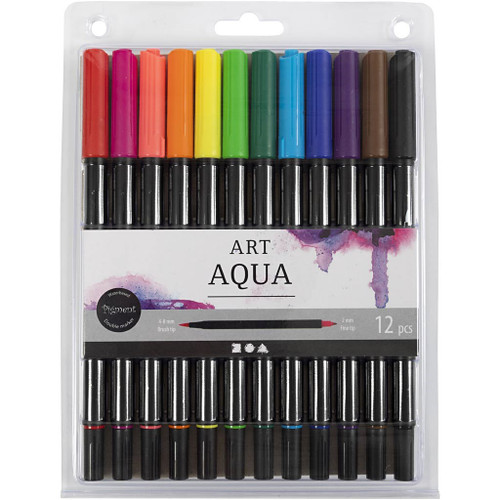 Watercolour Marker, line 2+4-8 mm, standard colours, 12 pc 1 pack
