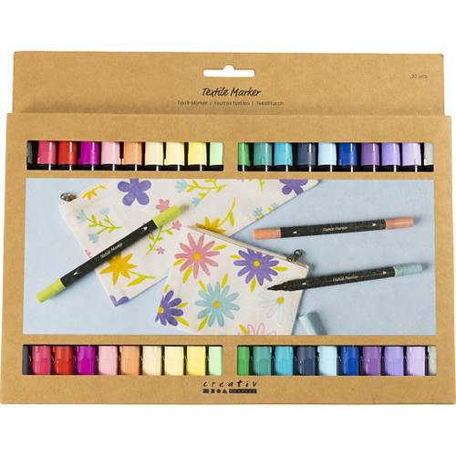 Textile markers, line 2,3+3,6 mm, additional colours, 20 pc 1 pack