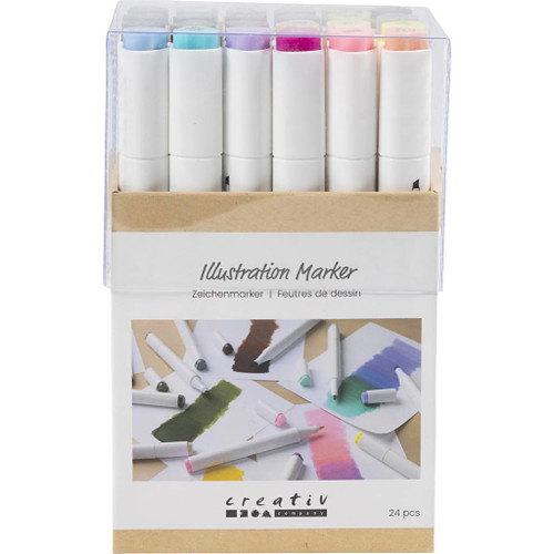 Illustration Marker, line 1+8 mm, pastel colours, standard colours, 24 pc 1 pack