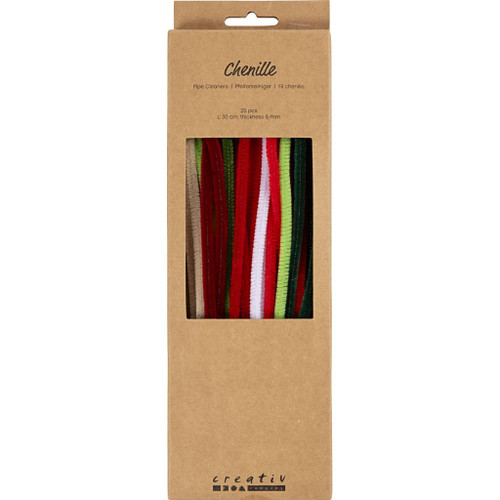 Chenille, L: 30 cm, thickness 6 mm, redgreen colours, 25 asstd. 1 pack