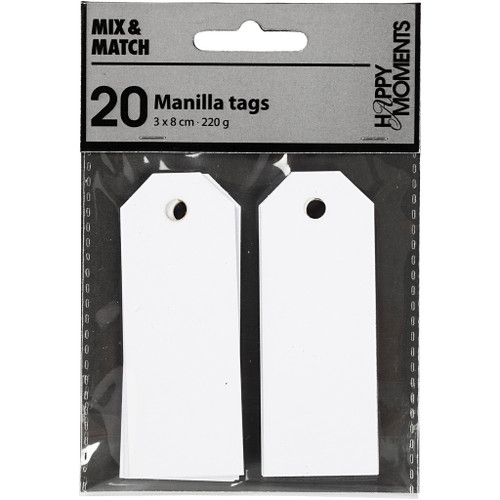 Manila Tags, size 3x8 cm, 220 g, white, 20 pc 1 pack