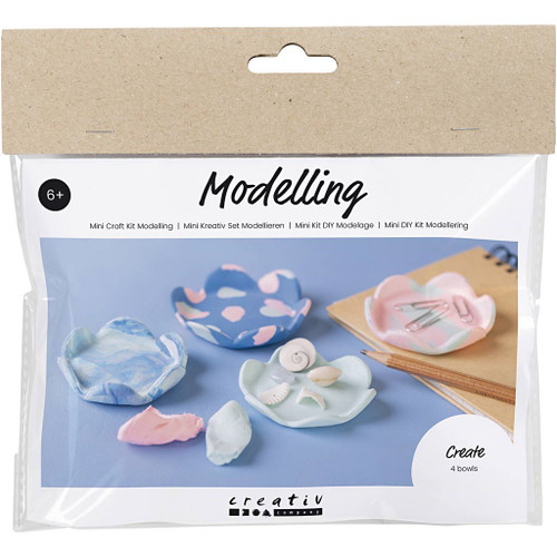 Mini Craft Kit Modelling, 4 Bowls, pastel blue, light pink, 1 pack