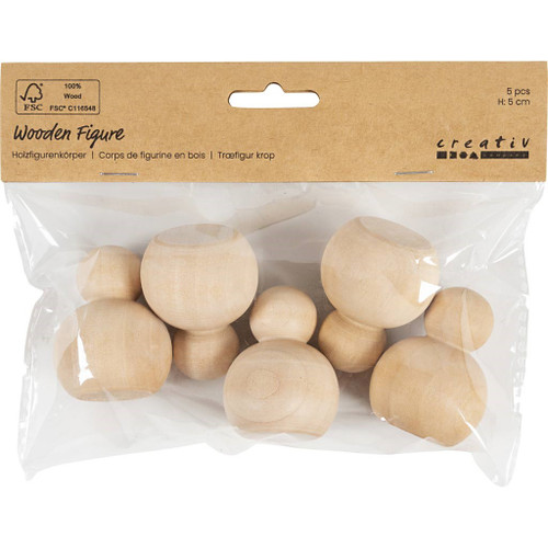 Wooden Figure Body, Round, H: 5 cm, 5 pc/ 1 pack