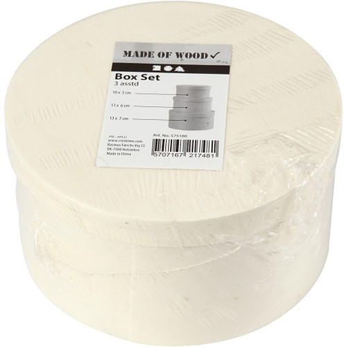 Round Wood Chip Box, H: 5,4+6,5+7,3 cm, dia. 10+11+13 cm, 3 pc/ 1 set