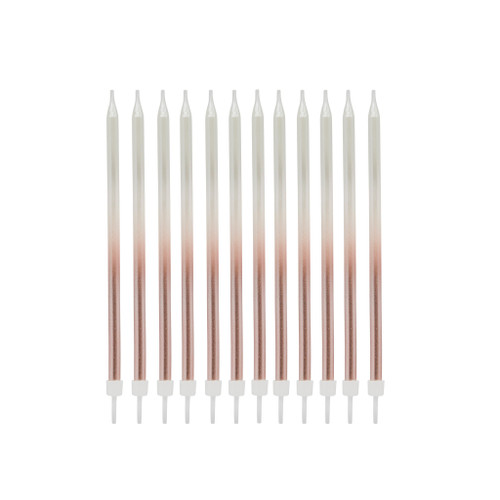 Rose Gold Ombre Tall Skinny Candles - Pack of 12