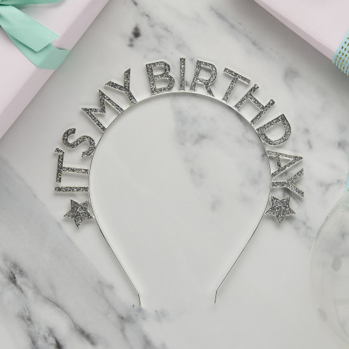 Silver 'Happy Birthday' Glitter Metal Headband 