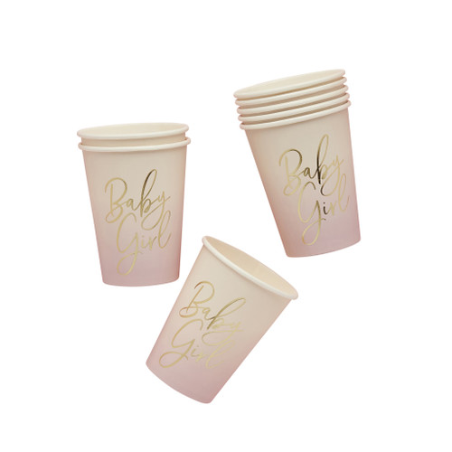 Pink 'Baby Girl' Paper Cups - Pack of 8