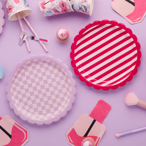 Checkerboard and Striped Paper Plates - Pack of 8 