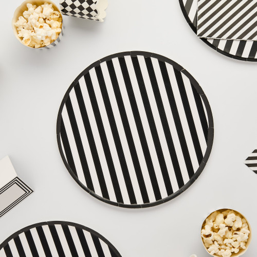 Monochrome Striped Paper Plates - Pack of 8