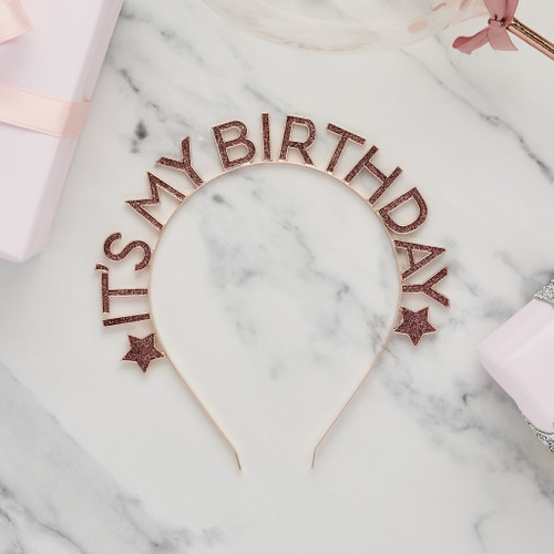 Rose Gold  'Happy Birthday' Glitter Metal Headband 