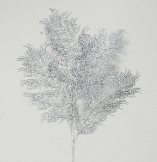101cm Glitter Leaves Spray Silver