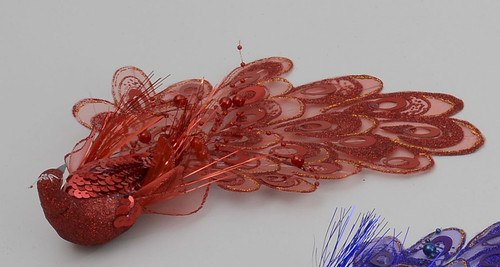 26cm Sequin/Berry Bird w/Clip Red