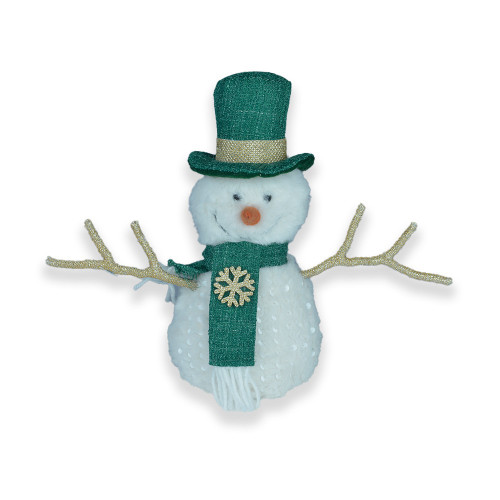Snowman with glitter arms green and white 26cm