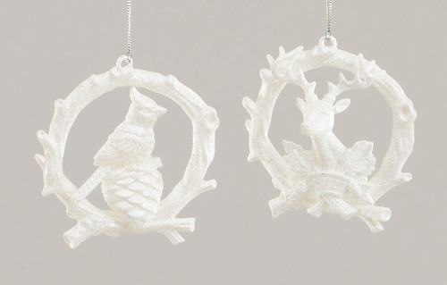 10cm Bird/Reindeer Dec 2Ass White