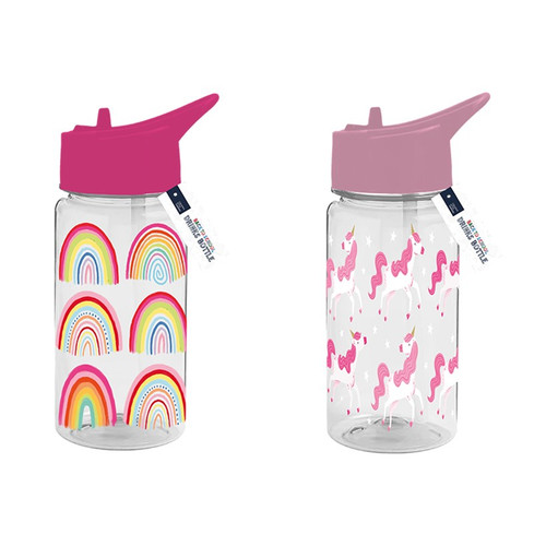 Girls Printed Bottle With Straw 400ml 2 Assorted