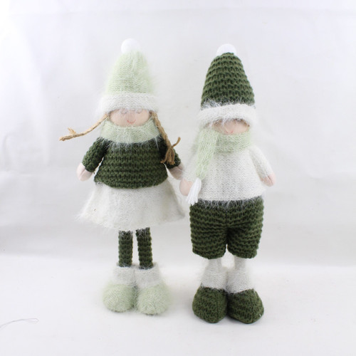 2 Assorted Boy or Girl with Hats and scarf Green 12x7x36cm