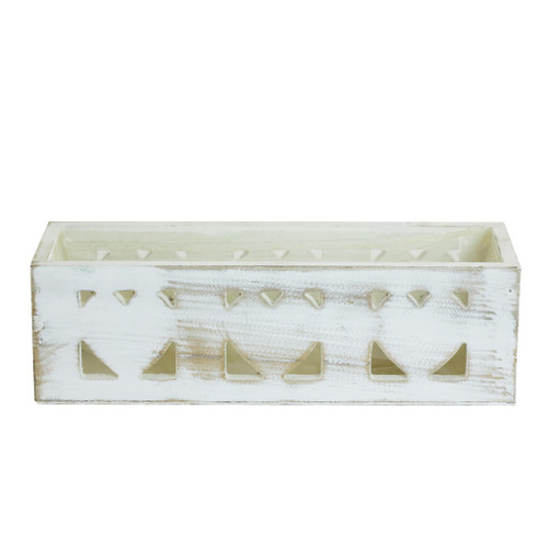 Wooden Planter 3 cut out heart White