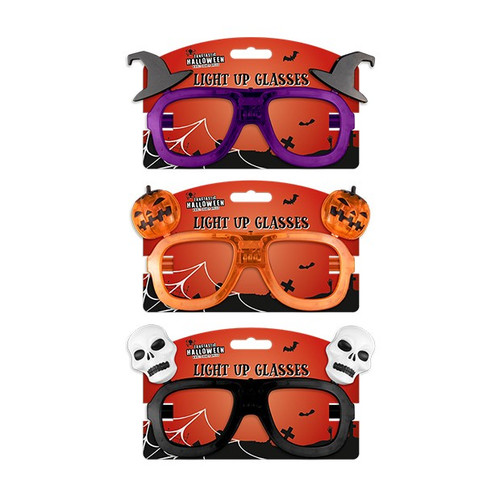 Light Up Novelty Halloween Glasses 3 Assorted designs