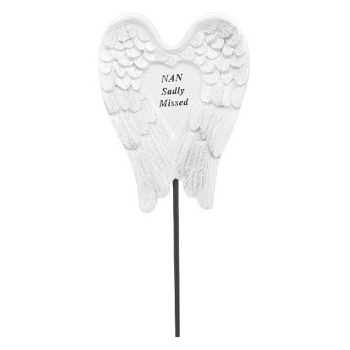 Nan White/Silver Angel Wings Stick 8x6cm