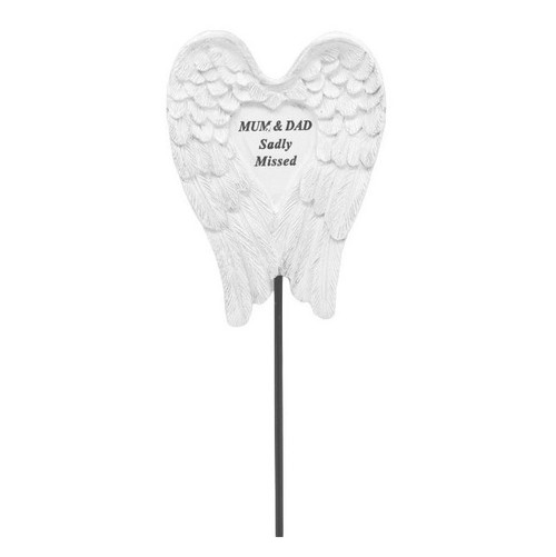 Mum & Dad  White/Silver Angel Wings Stick 8x6cm