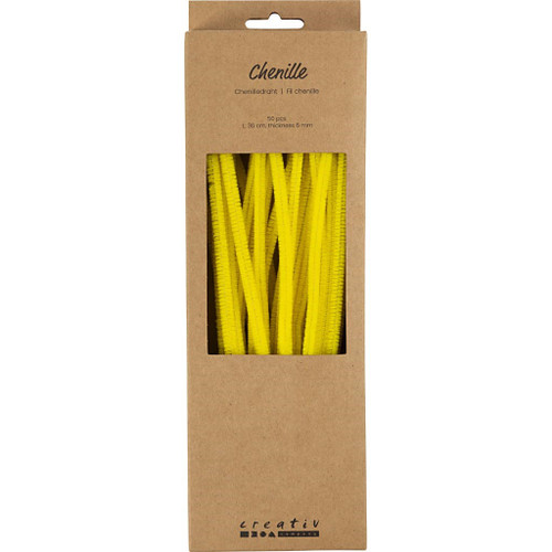 Chenille, L: 30 cm, thickness 6 mm, yellow, 50 pc