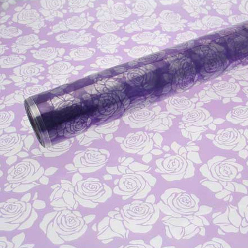 Cellophane Print Cut Out Roses Lilac 50cm 100m