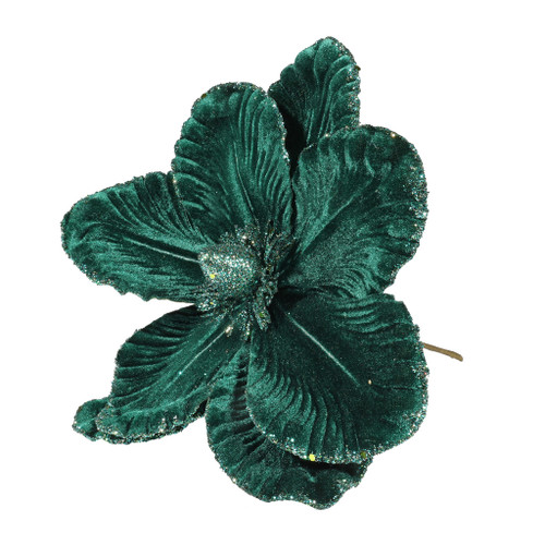 Velvet Magnolia with Glitter edge 20cm Emerald