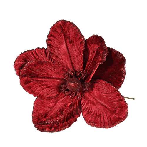 Velvet Magnolia with Glitter edge 20cm Burgundy