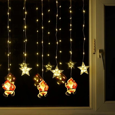 Xmas StarSanta Curtain Lights - Warm White, LV