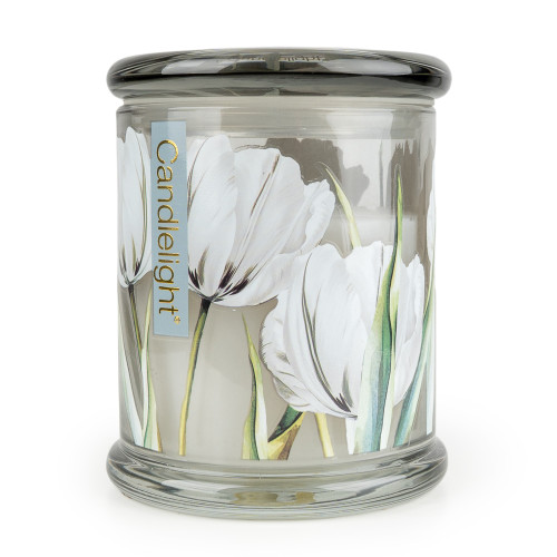 13Cm Glass Lidded Candle Jar White Tulip & Bergamot  - 5% Bergamot & Oud Scent