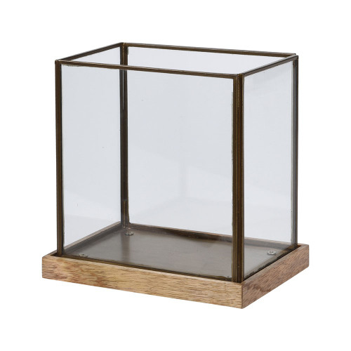 Metal Cube  Lantern With  Wood Base