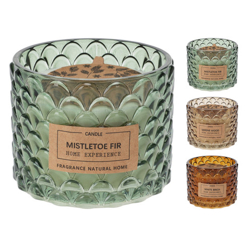 Candle Scented In Embossed Glass Dia 105X85Mm, Weight: 740 Gram, 3 Asst Scent Li