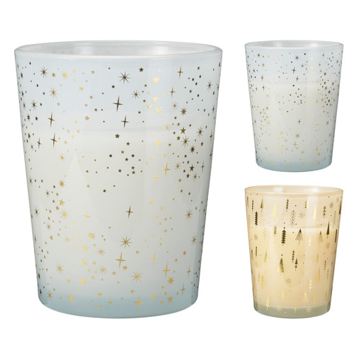 Scented Candle In Colored Glass, Glass Size: D13X16Cm, 2 Asst Colour/Scent : Lig
