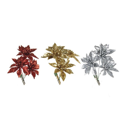 Poinsettia X3 Clip On Ast Col