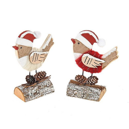 Snowy Wooden Birds 2 Ast