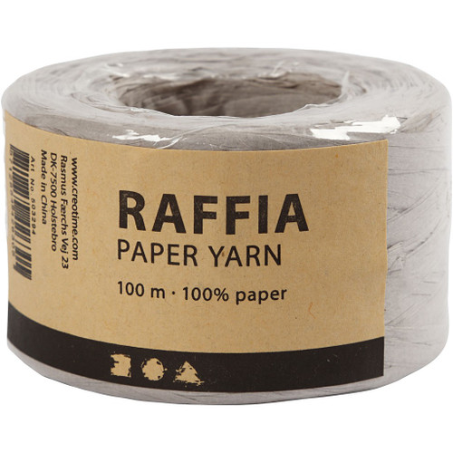 Paper raffia yarn, light grey, W: 7-8 mm, 100 m/ 1 roll