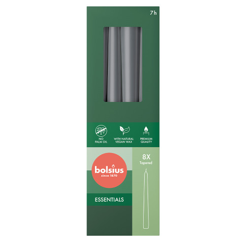 Bolsius Essentials Taper Candles Box of 8 -245x24mm - Stormy Grey