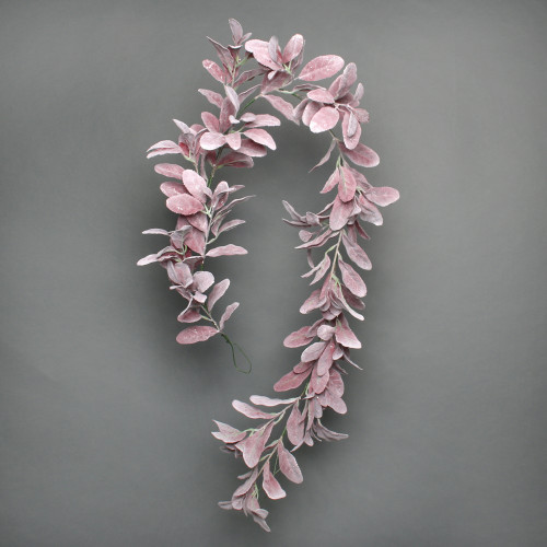 Lambs Ear Flocked Glitter Garland Burgundy
