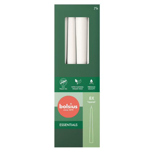 Bolsius Essentials Taper Candles Box of 8 -245x24mm - Cloudy White