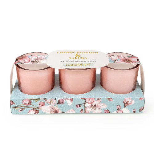 Set Of 3 Votive Candles Cherry Blossom & Sakura - 5% Sakura Blossom Scent 